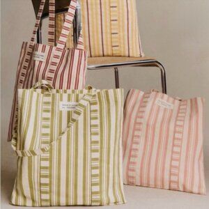 Sezane Striped Canvas Tote Bag in Pink and Cream Stripe NEW